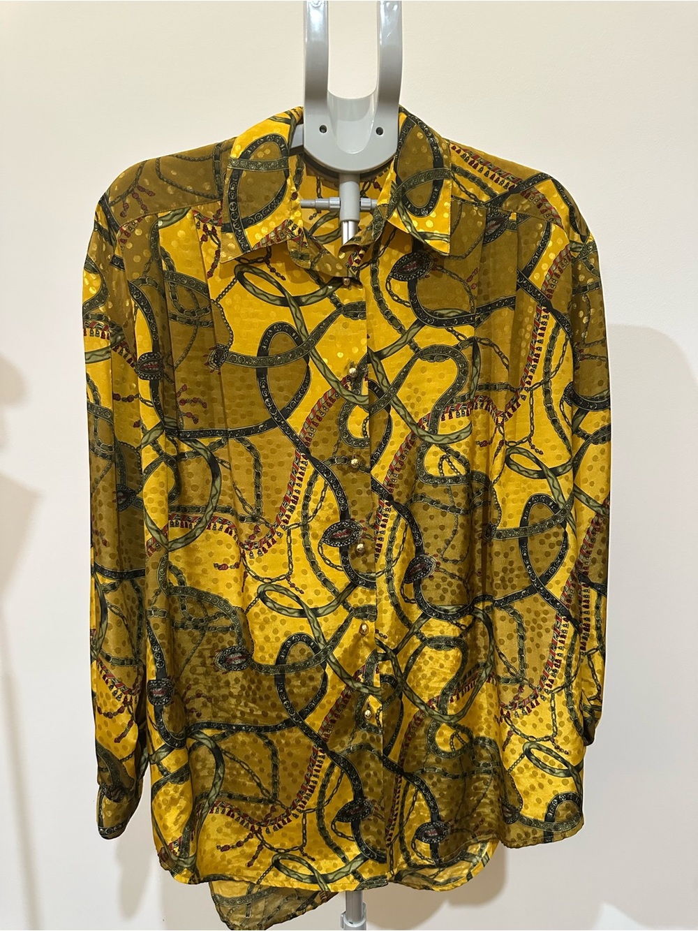 Womens Yellow Patterned Long-Sleeve Blouse